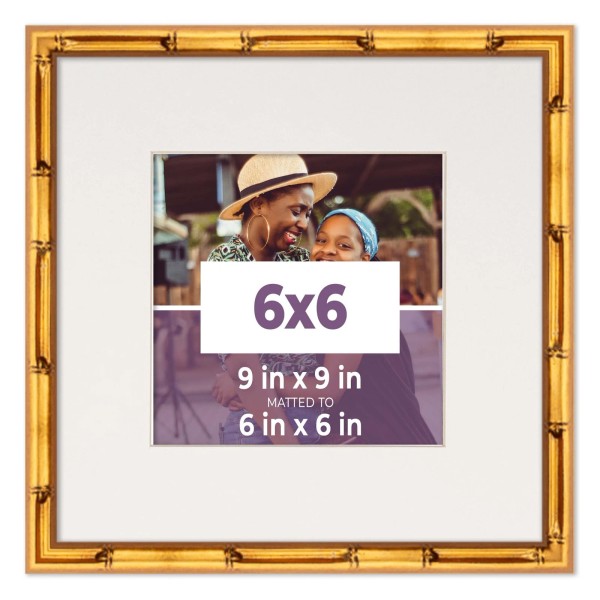CustomPictureFrames 6x6 Frame Gold Bamboo With White Picture Mat For