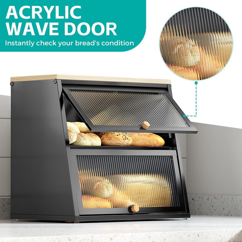 Urackify Bread Box for Kitchen Countertop – 2-Tier Bread Storage