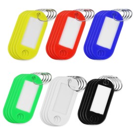 Pack of 24 Keyrings with Labels - 6 Colours, Plastic Box with Extra Labels, Key Tags and Key Tags with Ring Also for Pets, Luggage or USB Sticks