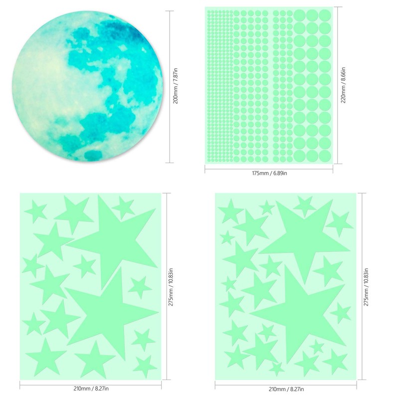 Yosemy Fluorescent Wall Stickers, Moon and Stars, 563 Luminous and