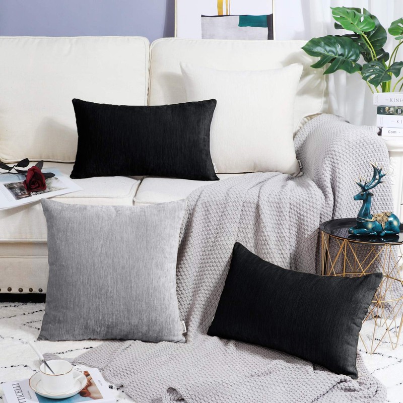 BRAWARM Chenille Throw Pillow Covers 12x20 Inches - Pack of