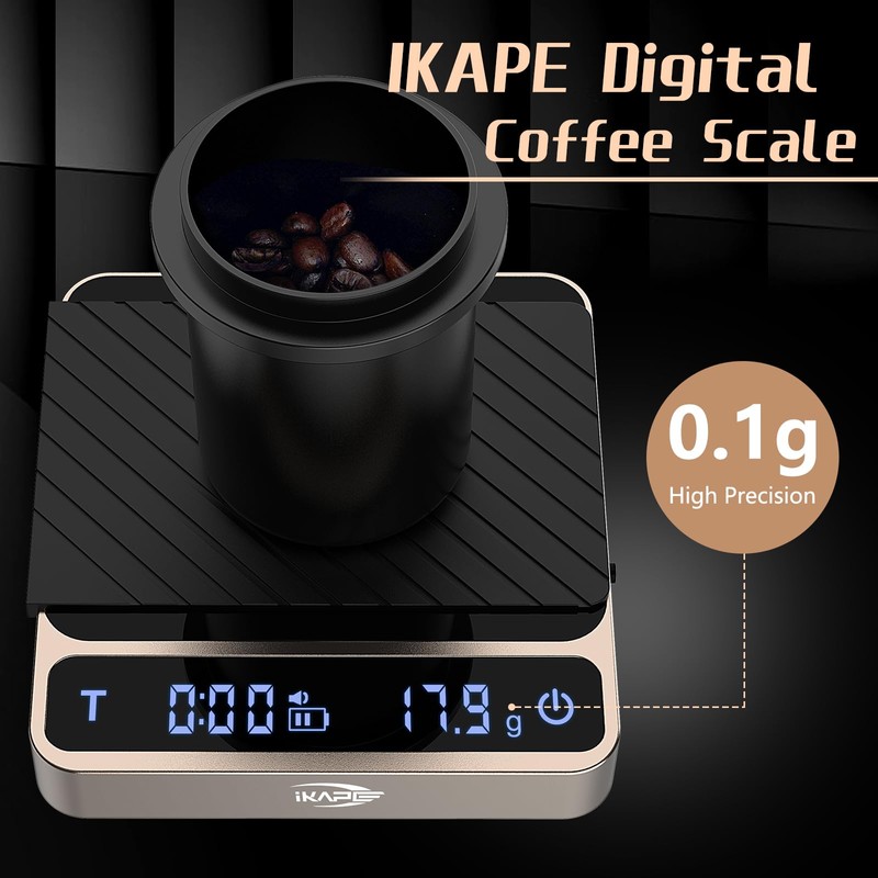 IKAPE Digital Coffee Scale, Premium Aluminium Espresso Scales with Timer,