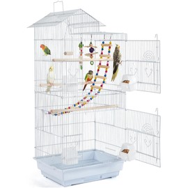 Yaheetech 39-inch Roof Top Medium Parakeet Bird Cages for Cockatiels Conures Finches Budgies Canaries Lovebirds Parakeets Green Cheek Small Birds Parrots, Travel Flight Birdcage w/Toys, White