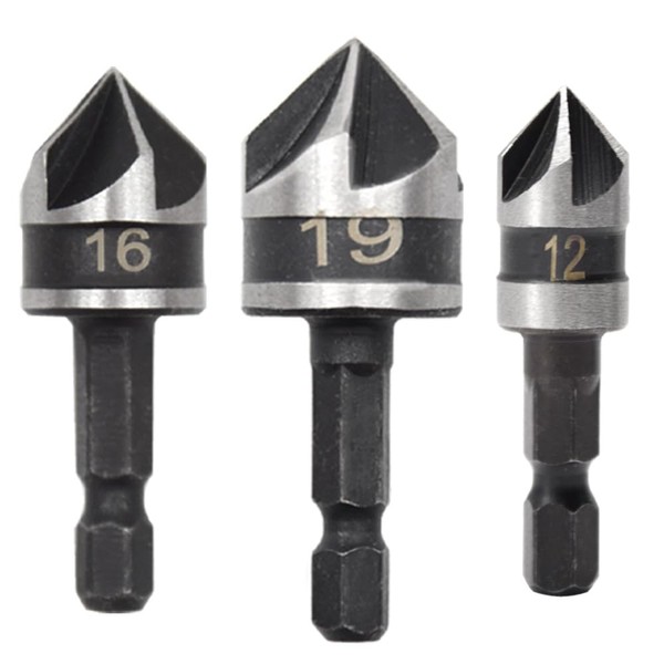 Hocansen 3-Piece Drill Bit with Countersink Hexagonal 5 Flutes Countersink