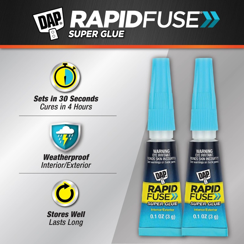 DAP RapidFuse Super Glue, 2 Tube Pack, Clear, 0.2 oz
