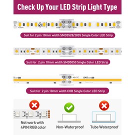 ​EMITEVER 10mm LED Strip Connectors,12 Packs LED Tape Light Terminal Block Connector 2-pin Solderless Tighten Screw Transparent Tape to Tape Connectors for 5V 12V 24V 48V 10mm Width LED Strip Lights​