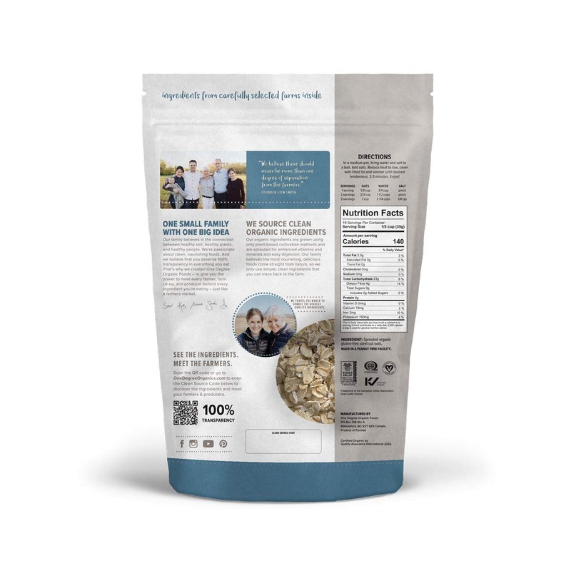 One Degree Organic Foods Sprouted Quick Oats, USDA Organic, Non-GMO