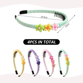 4 Stücke Niedlicher Stirnbänder, Cartoon -Blumenstirnbänder, Hair -Accessoires Von Mädchen, Frisurdekorationen Und Outfit -Accessoires.