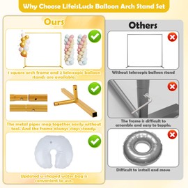 6.5FT Wedding Arch Backdrop Stand Metal Backdrop Stand with 2 Pcs Adjustable Balloon Arch Stand Gold Wedding Arch Frame for Birthday Party Graduation Baby Shower Ceremony Outdoor Indoor Supplies Décor