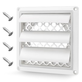 4" Louvered Dryer Vent Cover by Beaquicy - Outdoor White Exhaust Cap with Aluminum Built-in Pest Guard Screen & Screws for 4 Inch Opening Hood Duct