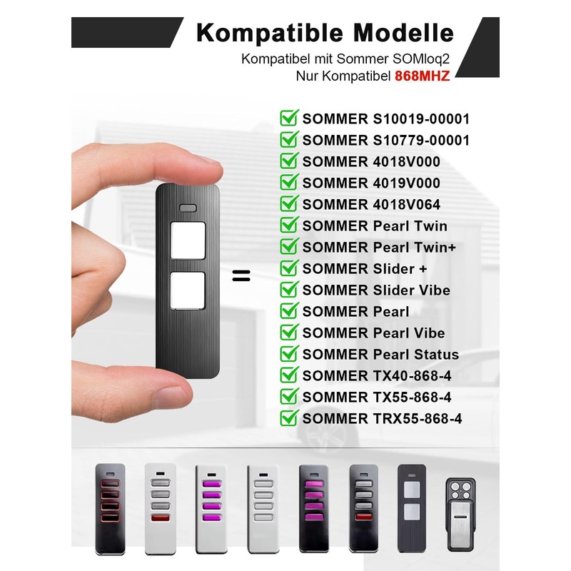 Wvoillty 868 MHz Garage Door Remote Control for Summer Handheld