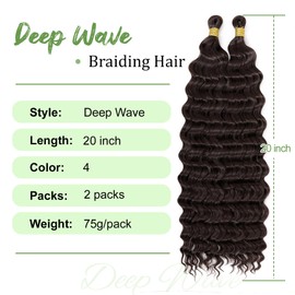 Eerya Long Curly Braiding Hair 20 Inch 2 Packs Deep Ocean Wave Crochet Hair for Black Women Deep Wave Braiding Hair for Boho Braids（20 inch, #4）