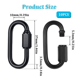 10 Pack 304 Stainless Steel M3.5 Chain Link, 1/8 Inch Quick Chain Links, Chain Hooks, D Shape Locking Chain, Pets Keychain for Outdoor Traveling Equipment, Black