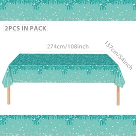 2pcs Teal Table Cloth Party Disposable Tablecloths,137 x274cm Shiny Glitter Diamond Teal Party Rectangular Dining Table Cover for Baby Shower,Wedding,Birthday,Princess,Girls Party Table Décor
