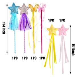 BANBALLON 6 PCS Princess Wand Magic Wand Fairy Dress-up Wand Kit for Girl's Princess Costume Role Play Birthday Party Favor