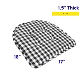 Sweet Home Collection Chair Cushion Memory Foam Pads Tufted Slip Non Skid Rubber Back U-Shaped 17" x 16" Seat Cover, Checkered Black/White 4 Count