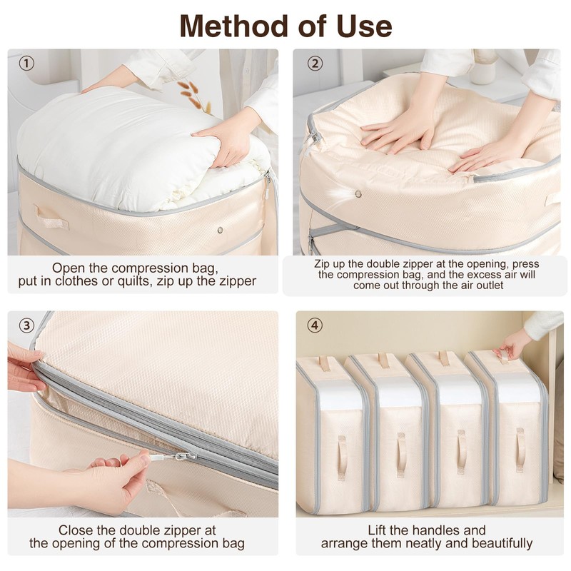 Homsorout 4 Pack Compression Storage Bags - 110L Large Capacity