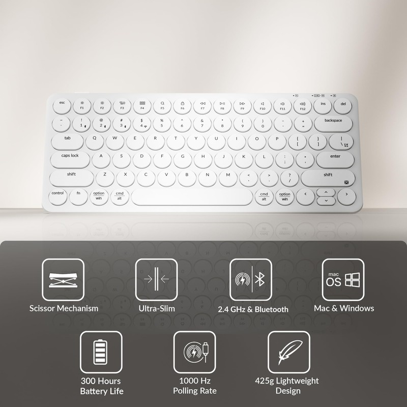 Keychron B3 Pro 75% Ultra-Slim Wireless Keyboard, 2.4GHz, Bluetooth 5.2