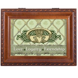 Cottage Garden Love Loyalty Woodgrain Rope Trim Music Box Plays Irish Lullaby