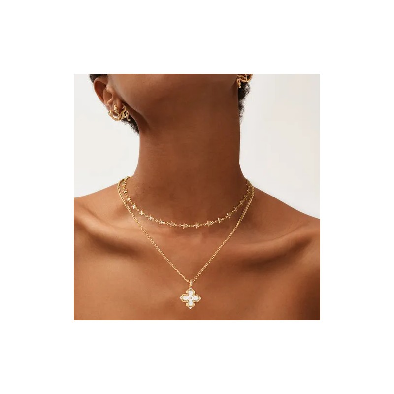 Collar Vowstone Estrella Mujer Cadena Chapado Oro 18k