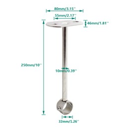2 Pack Ceiling Mount Bracket, Stainless Steel Wardrobe Pipe Bracket Rod Holder Ceiling Holder, ULIFESTAR Shower Curtain Closet Wardrobe Rod Lever Support Holder Pipe Flange Socket 32x250mm/1.26x10''