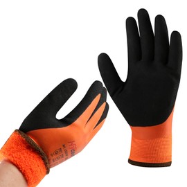 DS Safety Waterproof Rubber Coated Work Gloves, Blue and Grey, for Indoor and Outdoor Work 3 Pairs (Orange, L)
