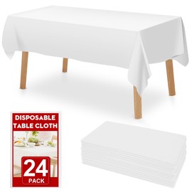 RowinsyDD 24 Pack White Plastic Table Cloths Disposable，54 x 108 Inches Plastic Table Cover for Rectangle Tables，Disposable Tablecloth for Dinning，Parties，BBQ，Wedding，Outdoor