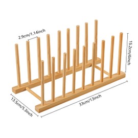 HBlife Heighten and Widen Bamboo Dish Dying Rack Pot Lid Plate Organizer Holder for Cabinet, Cutting Board Stand Drainer Storage Plate Rack for Dish, Pot Lid, Bowl, Cup, Cutting Board and Books