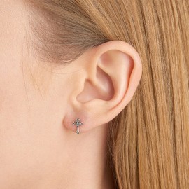 MORGAN & PAIGE .925 Sterling Silver Oxidized Cross Stud Earrings for Women - Small Vintage-Style Cross Earrings Studs with Fleur-de-lis Pattern, Dainty Religious Christian Faith Jewelry