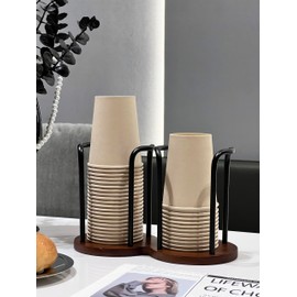 Wood Bathroom Cup Holder 3oz-12oz, Stylish Walnut Disposable Cup Dispenser, Plastic Mouthwash Cup Storage Organizer for Cups (Under 3.35in Diameter) -Perfect for Office, Kitchen, Gym, School or Cafes