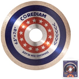 COREDIAM 4.5 Inch Diamond Blade, Continuous Rim Diamond Saw Blade with 10mm Segment Height for Angle Grinder, Cutting Porcelain and Ceramic Tile, Marble, Wet/Dry Cut, 7/8" Arbor