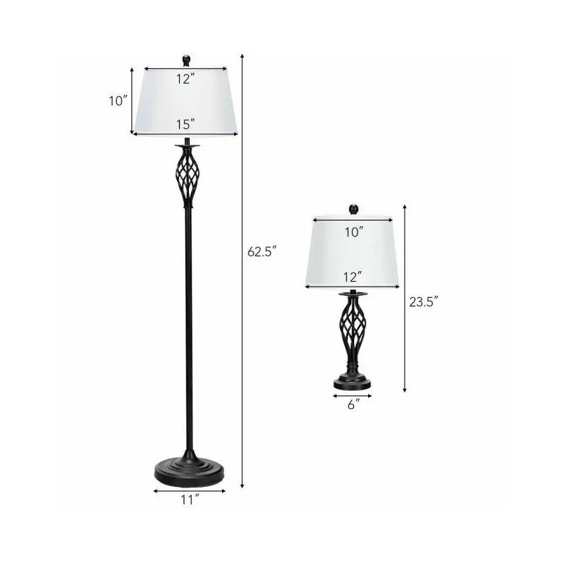 Set of 2 Table Lamps and 1 Floor Lamp with