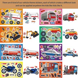 24 Sheets Make Your Own Stickers Make A Face Stickers for Kids Toddlers with Construction Ambulance Fire Truck Freight Car Police Car Jeep Train DIY Craft Kids Party Favor Supplies Crafts