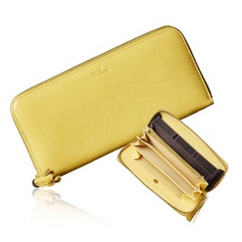 [VOICE] Italian MASINI Cowhide Leather Pitti Women's Long Wallet, Used by Leading Italian Brands, Soft, Beautiful Colors, Present, Gift Boxed, YELLOW