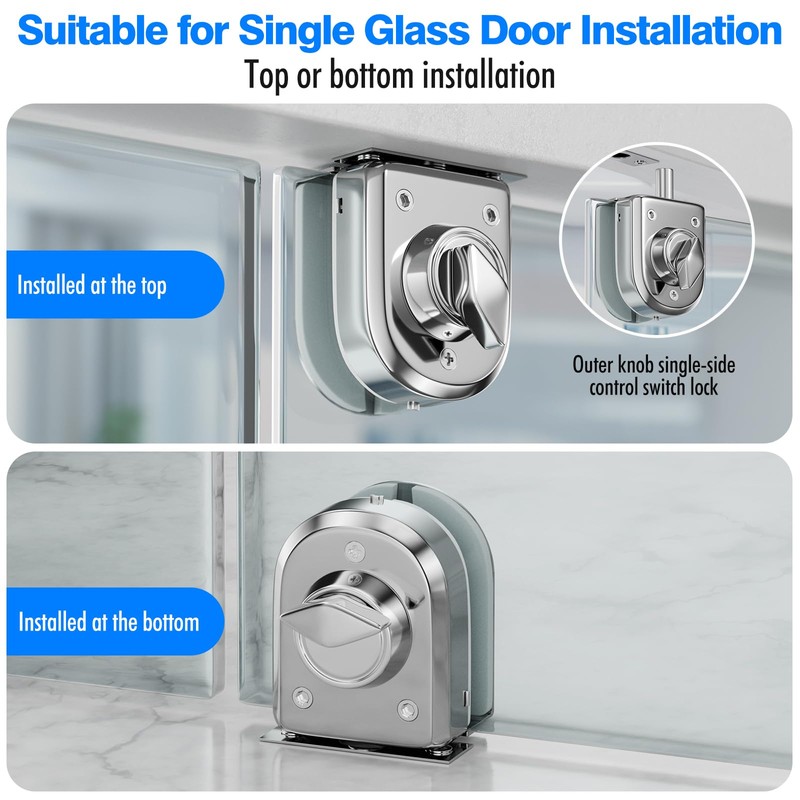 Ranbo Frameless Pull Push Door Floor/Top Bolt Lock, No-Drill, 304