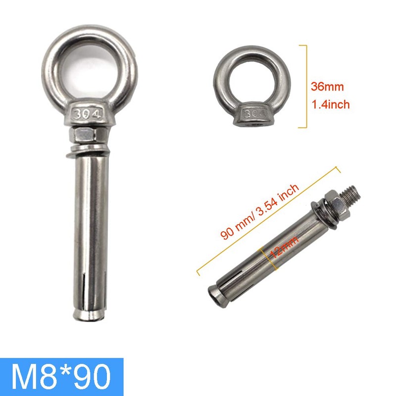 M8* 90mm Expansion Screw with Eye Ring Anchor Internal Eye