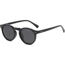 Fashion Polarized Round Sunglasses for Men Women Retro  Acetate Frame Sunglasses - Colour: Black/Grey, Size: 48 Millimeters