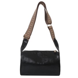 TQUXNGA Vintage Geometric Wide Strap Cushion Shoulder Bag Large Capacity PU Leather Crossbody Bag Small Handbag Purse for Women, black