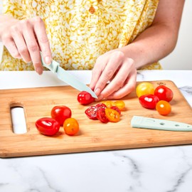 Tovolo Bonus Paring Protective Blade Covers, Stainless Steel Kitchen Knives with Comfort-Grip Handles for Cutting & Slicing, 8" Set of 2, Blue Haze & Oyster Gray