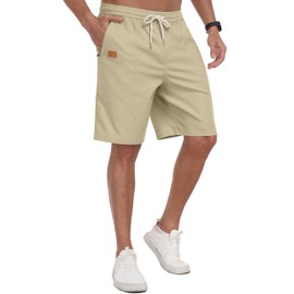 IWOLLENCE Shorts for Men UK with Zip Pockets and Elasticated Waist Summer Lounge Regular Fit Men's Shorts Chinos (Khaki, XL)