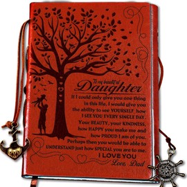 Dad to Daughter Gifts with Inspirational Quotes - Retro Tree of Life Faux Leather Cover Writing Journal, Personal Diary, Lined Journal, Travel, Notebook, Writers Notebook, Refillable for Teen Girls (From Dad)