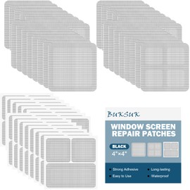 BukSuk 48 Sheets Window Screen Patches Repair Kit, 4 Sizes Window Screen Repair Tape, Strong Adhesive, Fiberglass Quick-Access (Black)