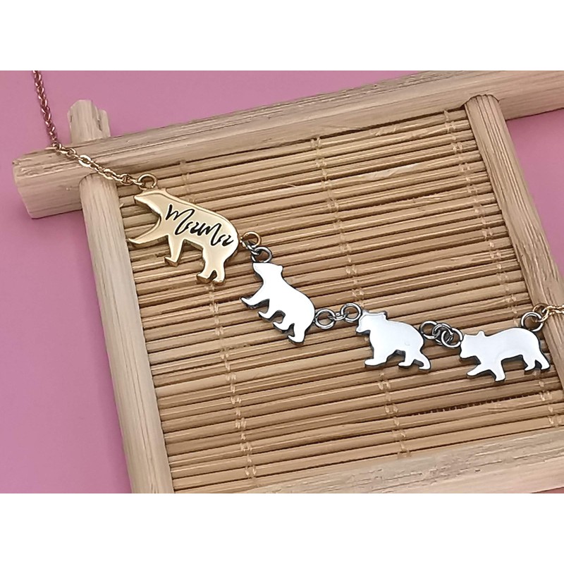 Beffy Mama Bear Necklace with 3 Three Cubs for Women,