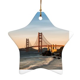 Golden Gate Bridge San Francisco Star-Shaped Porcelain Holiday Christmas Tree Ornament - 3.1"