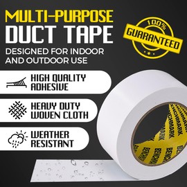 Benchmark 3 Pack of Duct Tape (2 in x 90 ft/Roll) - Total of 270 Feet (90 Yards) - Heavy Duty - White Color - Tear by Hand Design - No Residue - Strong Yet Flexible - Great for Repairs of All Kinds