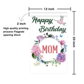 Happy Birthday Mom Garden Flag, Vertical Double Sided Polyester Flag, Mother's Birthday Yard Sign, Rustic Mother's Day Party Garden Flag for Home Yard Porch Outdoor Decor, 12 x 18 Inch