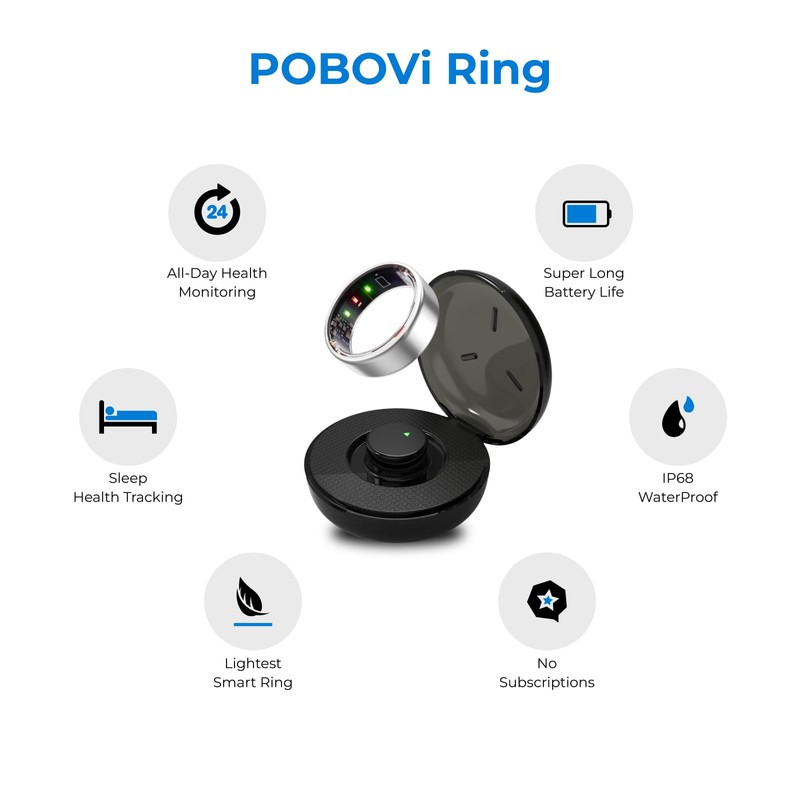 POBOVi Smart Ring with Wireless Charging Case, Size First with