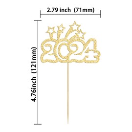 24 piezas de decoración para cupcakes de Año Nuevo 2023 con purpurina dorada Hello 2023 para decoración de tartas de Año Nuevo 2023