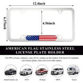 Gasedin Flag License Plate Frame, American Flag Patriotic Stainless Steel Auto Plate Cover, Vintage US Rust-Proof Vehicle License Plate Holder, Universal Car Accessories (White&Colorful)