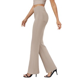 DLOODA Womens Bootcut Dress Pants Business Casual Work Pants with Pockets High Waist Stretchy Trousers Pull On Office Slacks Taupe